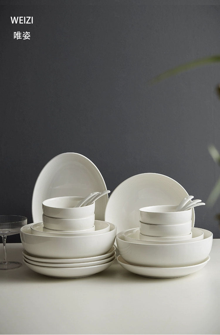 WEIZI 唯姿™ Bowl and plate set, household minimalist, modern and high-end, complete set of white ceramic tableware